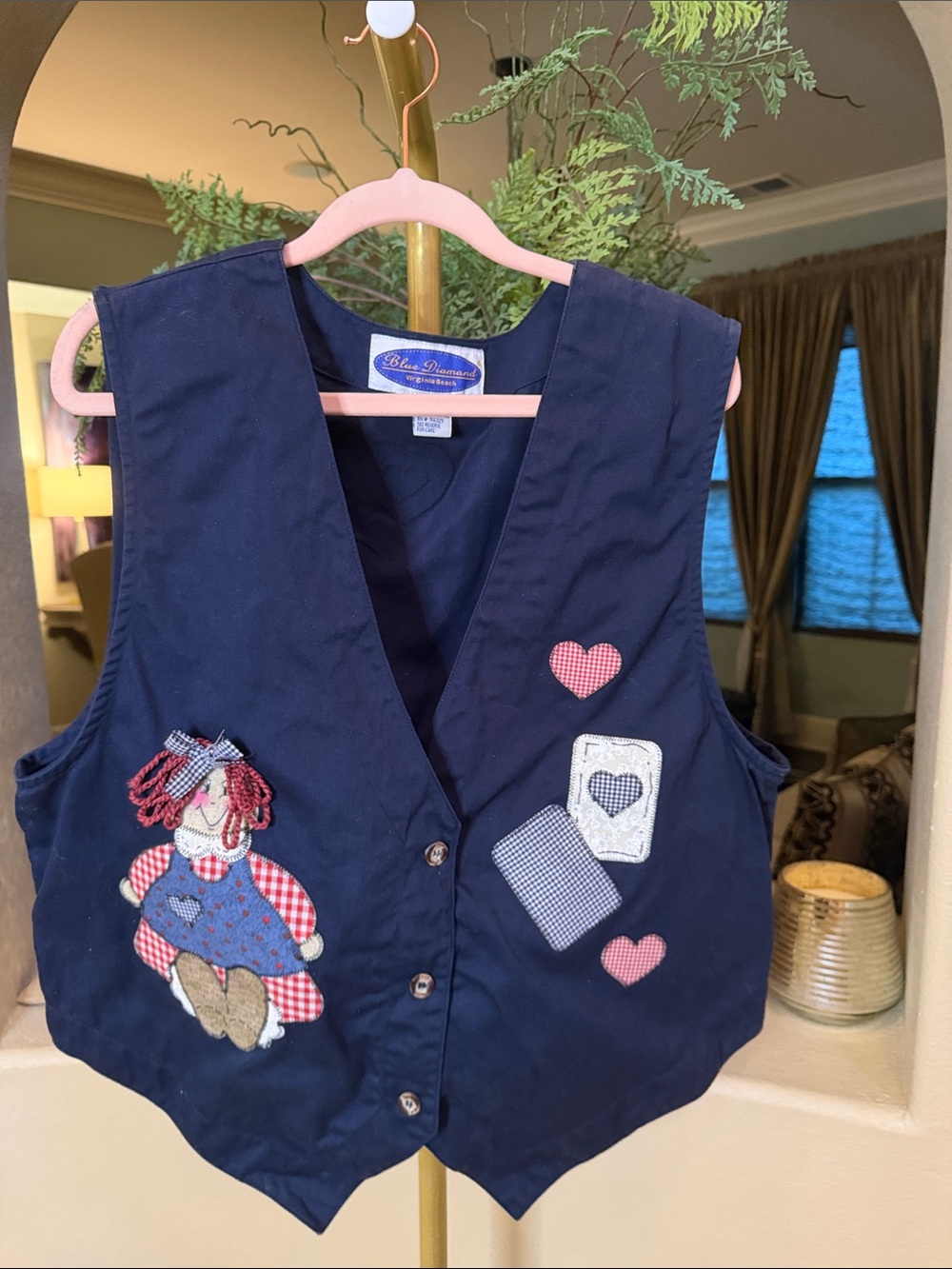 Vintage 90’s Blue Diamond Raggedy Ann vest